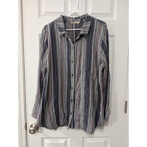 Soft Surroundings,‎ 1X Multi-Color Tunic Button Down Blouse, 100% Cotton, ARTSY